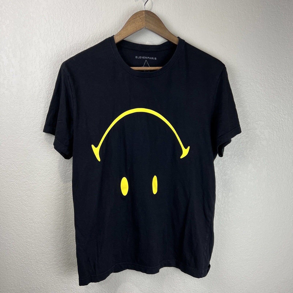 Eleven Paris T Shirt Men Medium Black Yellow‎ Upside Down Face